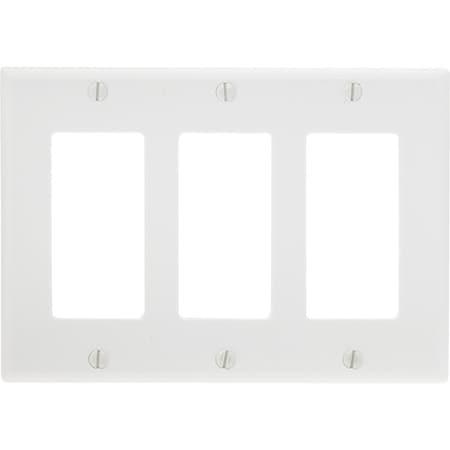 Leviton Decora 3-Gang Smooth Plastic Rocker Decorator Wall Plate, White 005-80411-00W